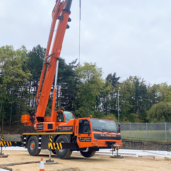 M.R. Crane Hire's Terex Crane extended in yard at Teesside.